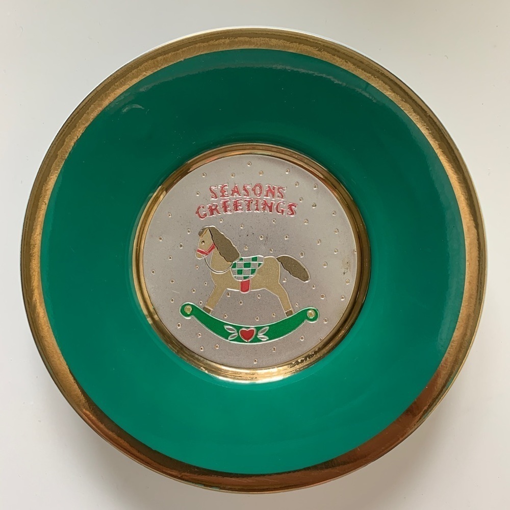 Seasons Greetings Chokin Plate 24kt Gold Trim